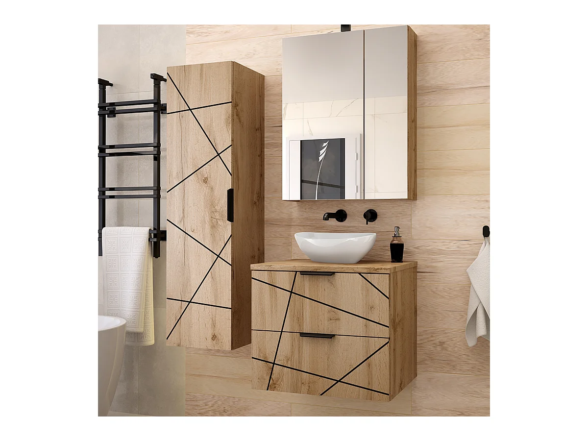 Ensemble meuble simple vasque 60cm et colonne Teren Bois