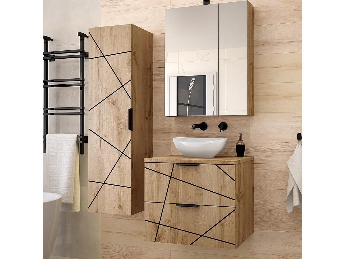 Set aus Einzelwaschtisch 60cm und Säule Teren Holz