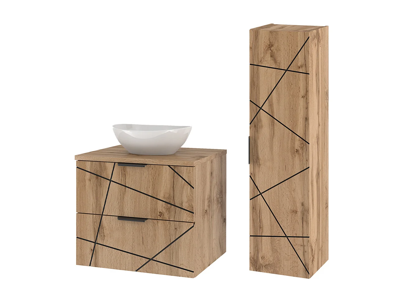 Set aus Einzelwaschtisch 60cm und Säule Teren Holz