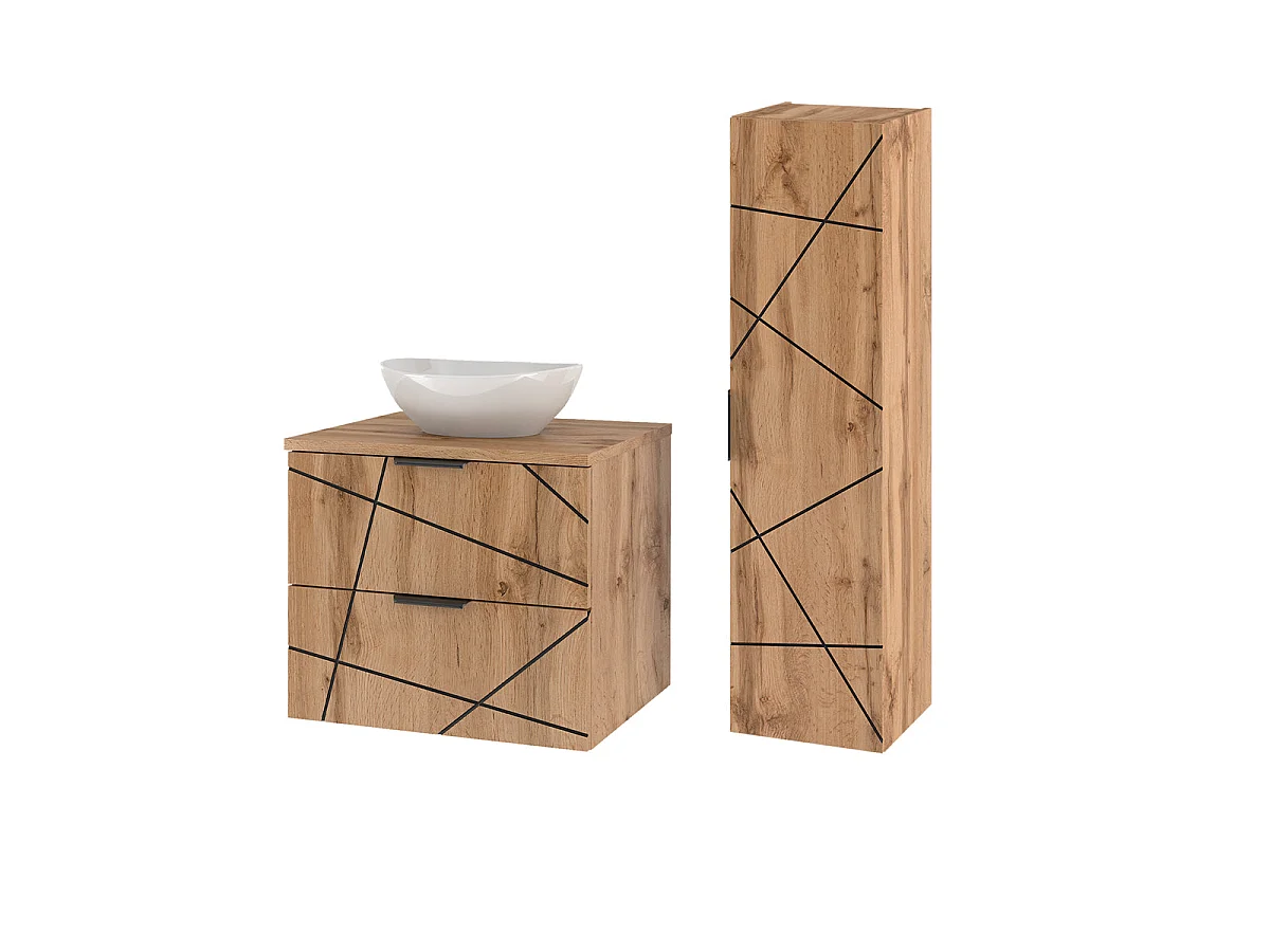 Ensemble meuble simple vasque 60cm et colonne Teren Bois