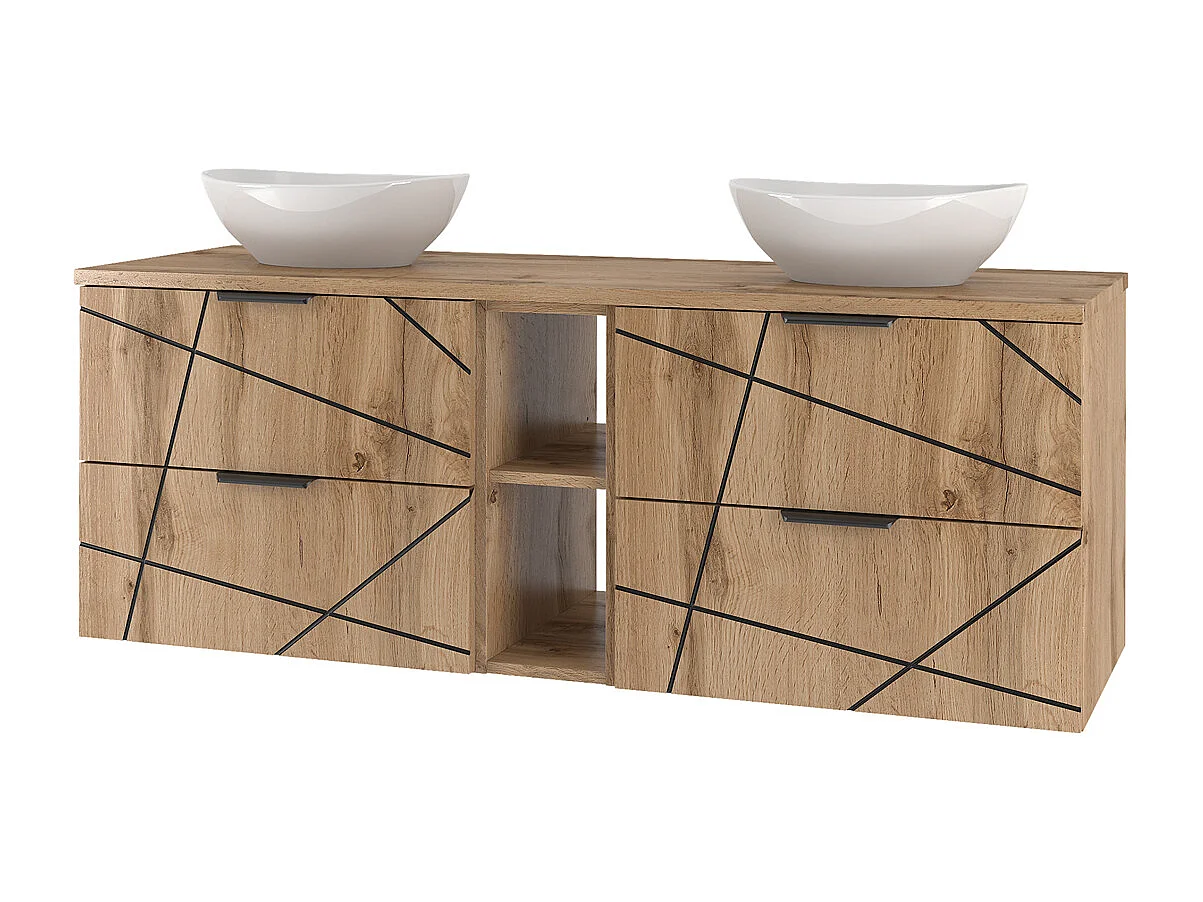 Ensemble meuble double vasque 140cm 2 niches et colonne Teren Bois