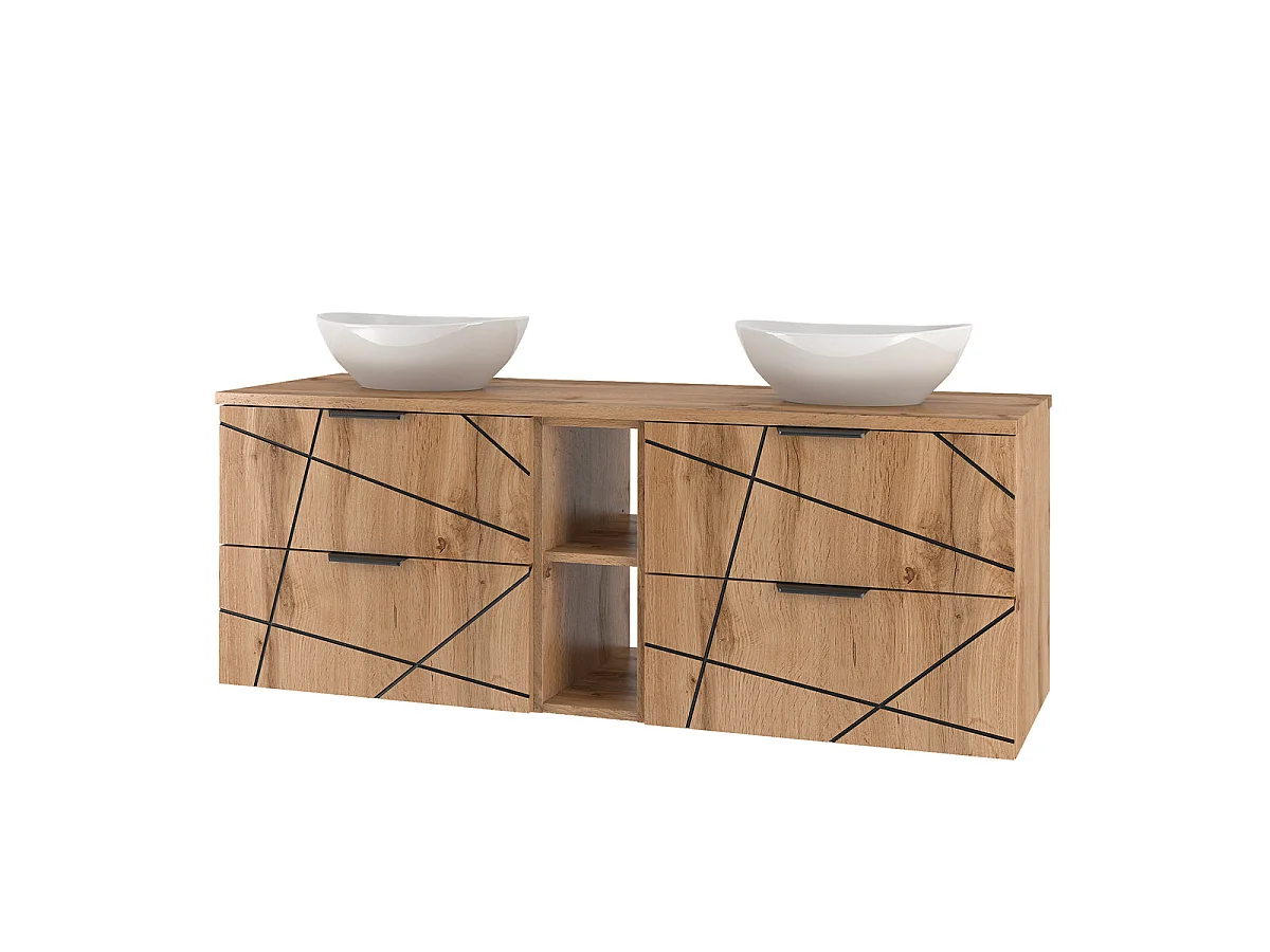 Ensemble meuble double vasque 140cm 2 niches et colonne Teren Bois
