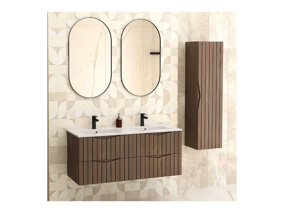 Set aus Doppelwaschtisch 120cm und Säule Siena aus Holz und Schwarz