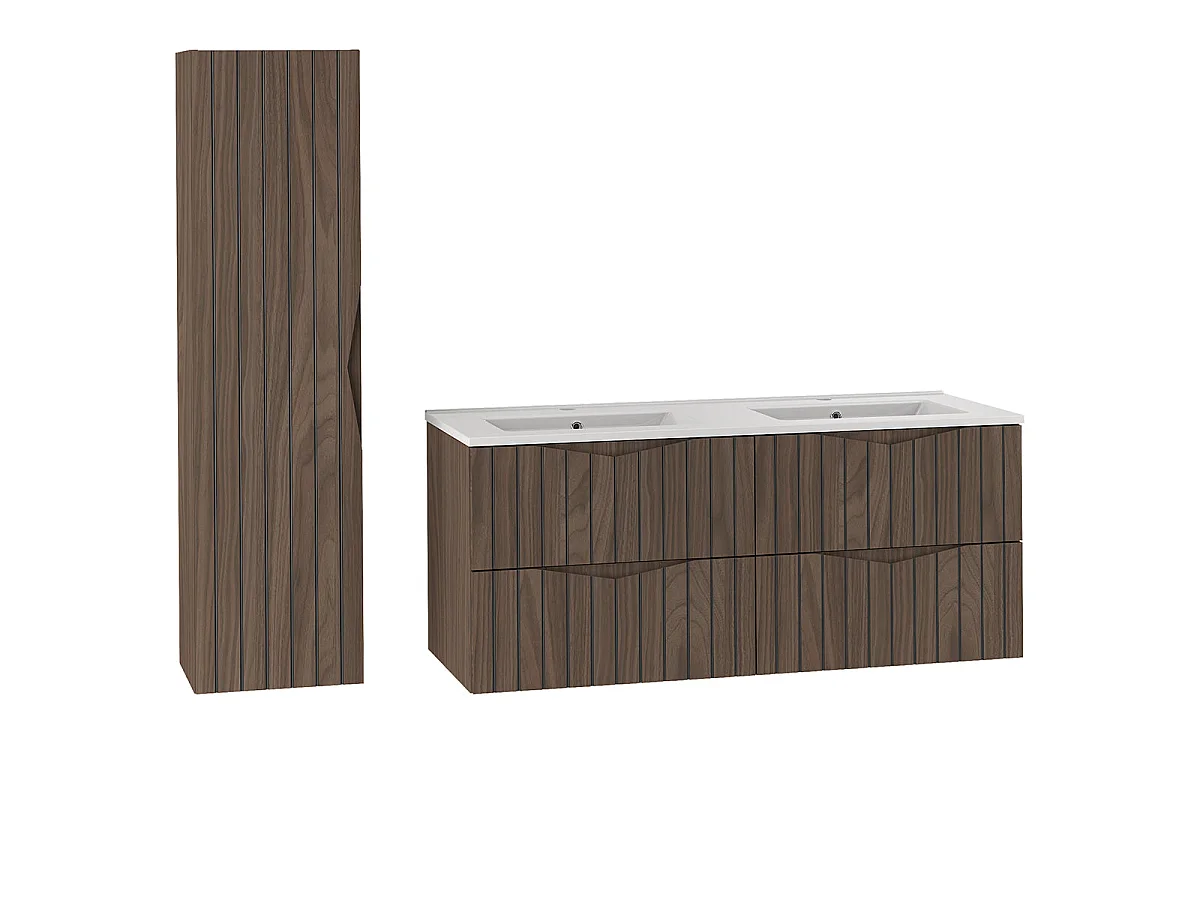 Insieme mobile doppio vasca incassata 120cm e colonna Siena legno e nero