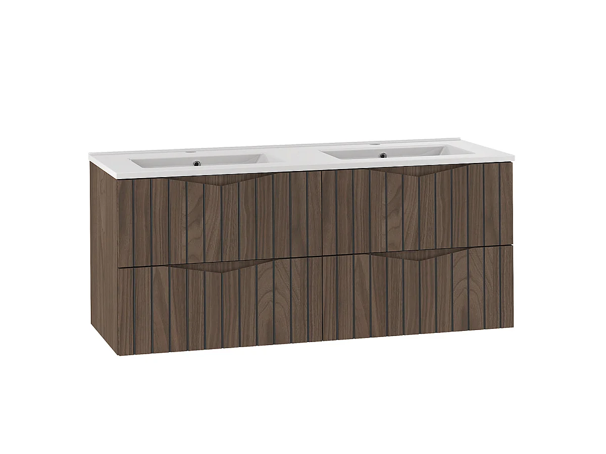 Insieme mobile doppio vasca incassata 120cm e colonna Siena legno e nero