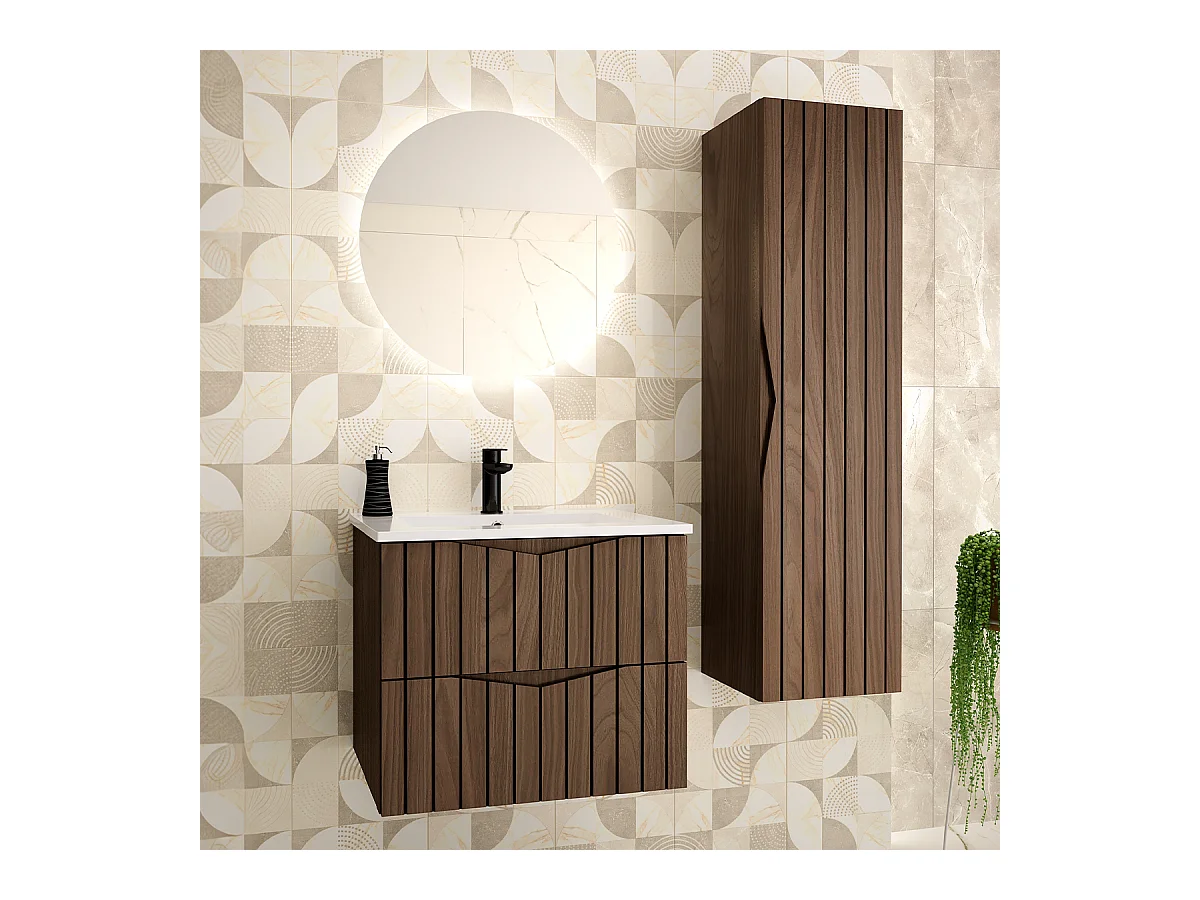 Set aus Einzelmöbel, Einbauwaschbecken 60cm und Säule Siena aus Holz und Schwarz