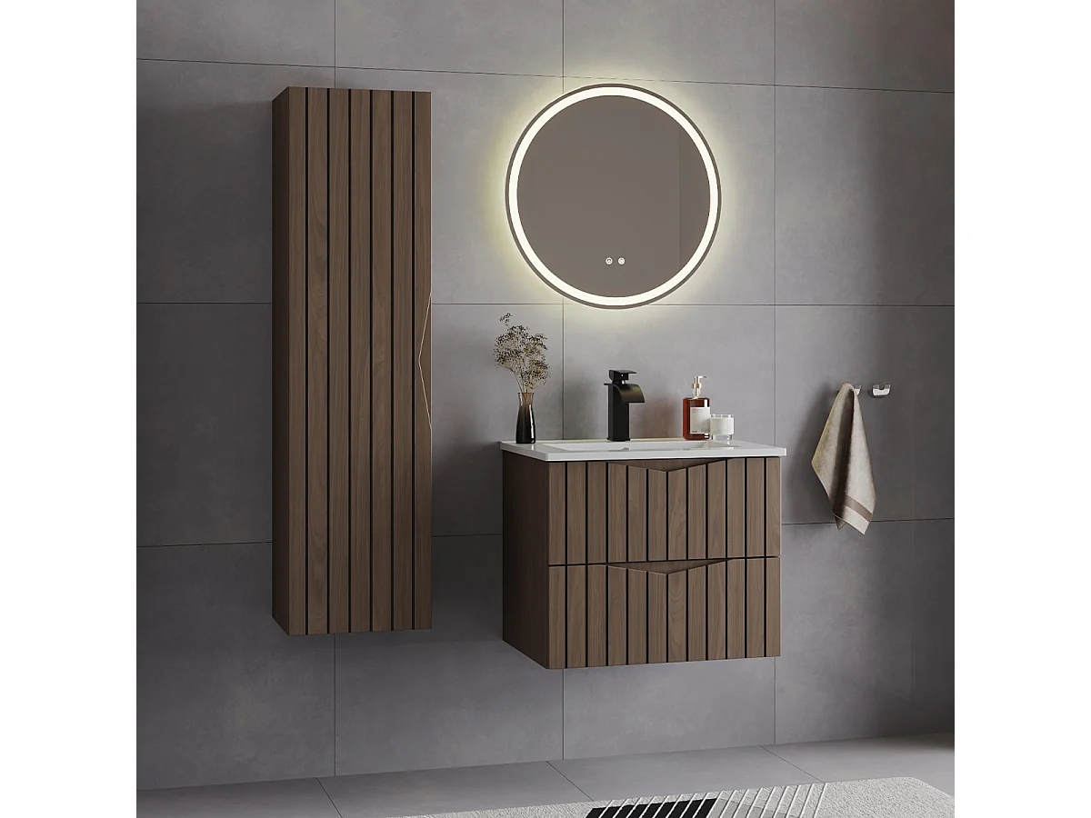 Ensemble meuble simple vasque encastrée 60cm et colonne Siena bois et noir