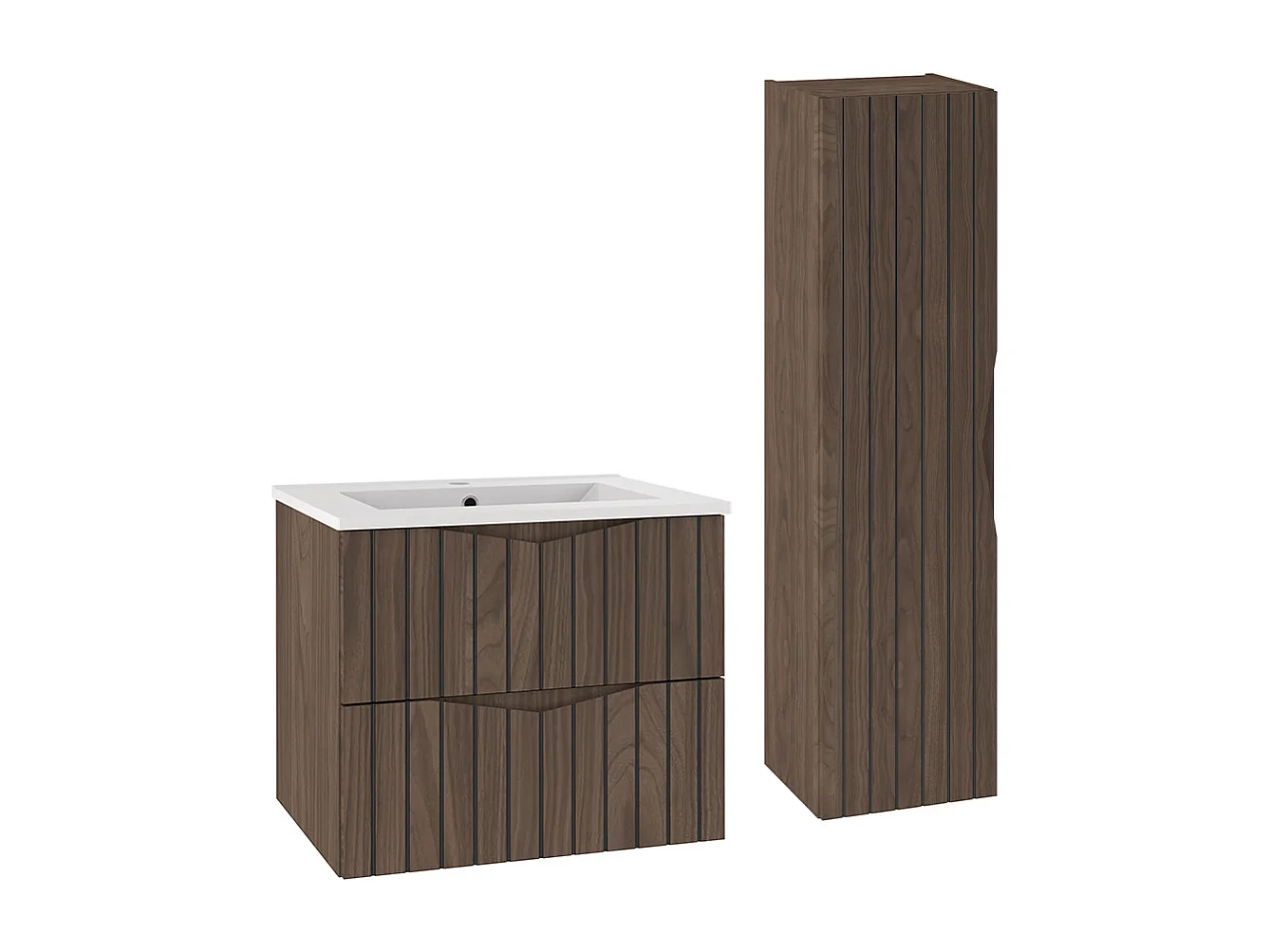 60cm enkele wastafel met houten en zwarte Siena sokkel
