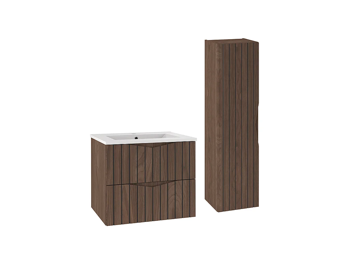 Ensemble meuble simple vasque encastrée 60cm et colonne Siena bois et noir