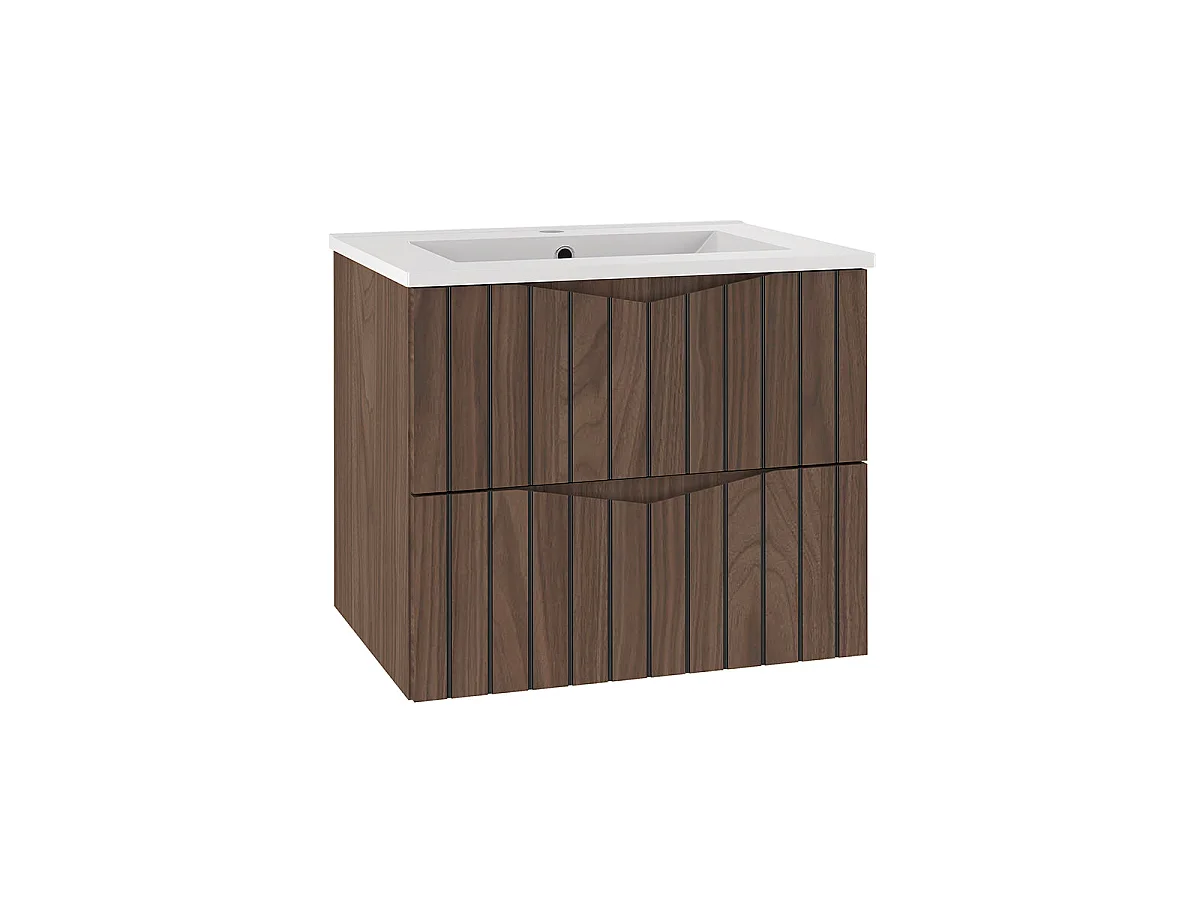 Ensemble meuble simple vasque encastrée 60cm et colonne Siena bois et noir