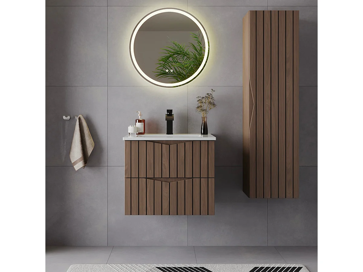 Ensemble meuble simple vasque encastrée 60cm et colonne Siena bois et noir