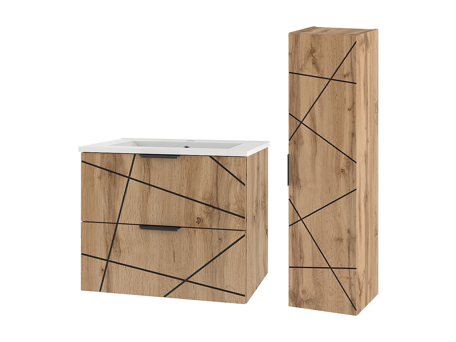 Set aus Einzelmöbel Einbauwaschbecken 60cm und Säule Teren Holz