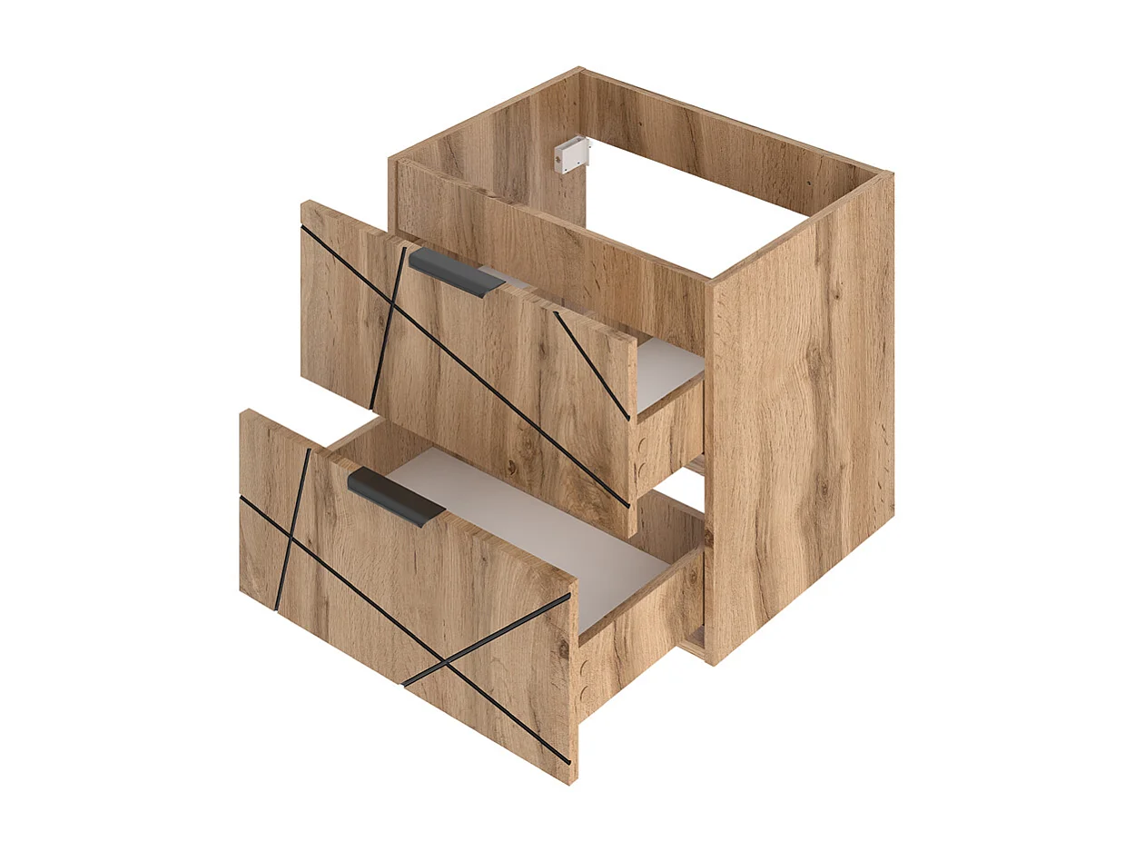Set aus Einzelmöbel Einbauwaschbecken 60cm und Säule Teren Holz