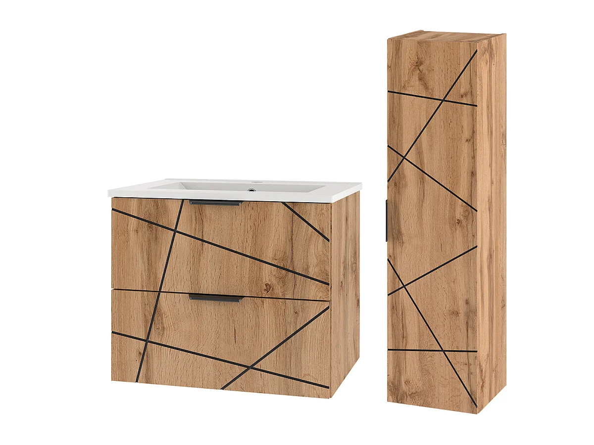 Ensemble meuble simple vasque encastrée 60cm et colonne Teren Bois