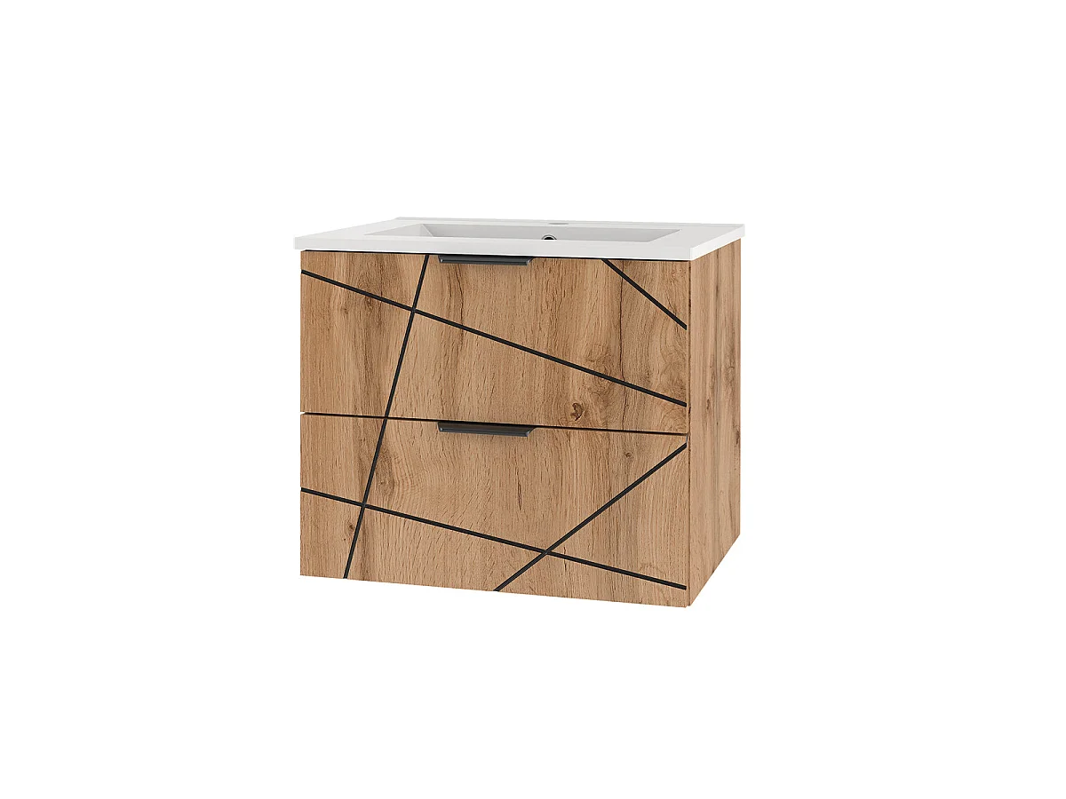 Ensemble meuble simple vasque encastrée 60cm et colonne Teren Bois