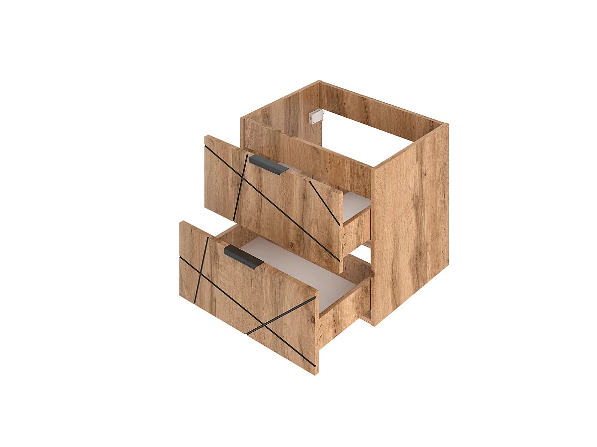 Ensemble meuble simple vasque encastrée 60cm et colonne Teren Bois