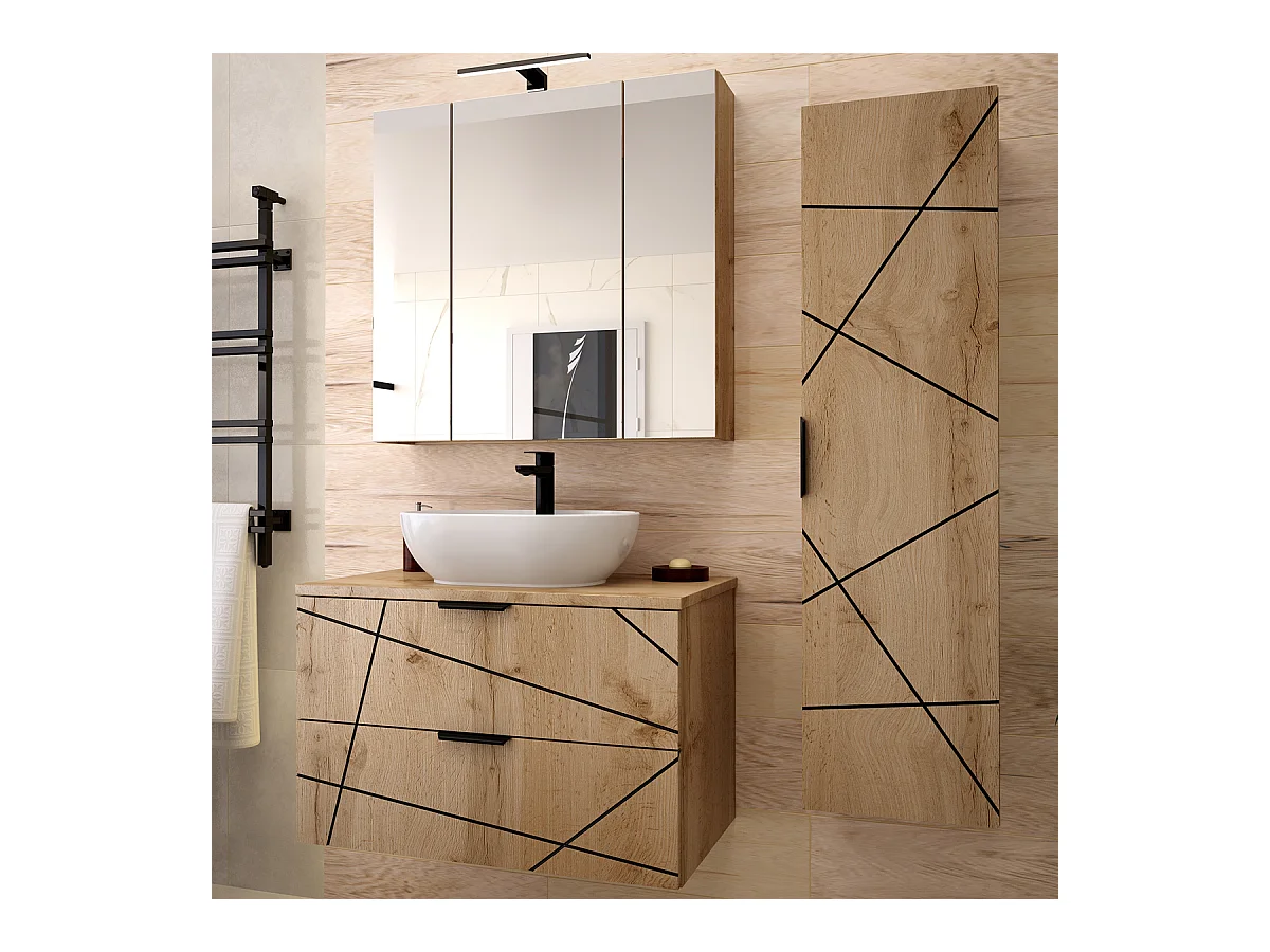 Ensemble meuble simple vasque 80cm et colonne Teren Bois