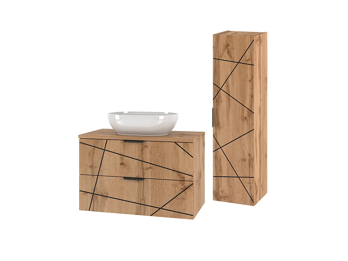 Ensemble meuble simple vasque 80cm et colonne Teren Bois