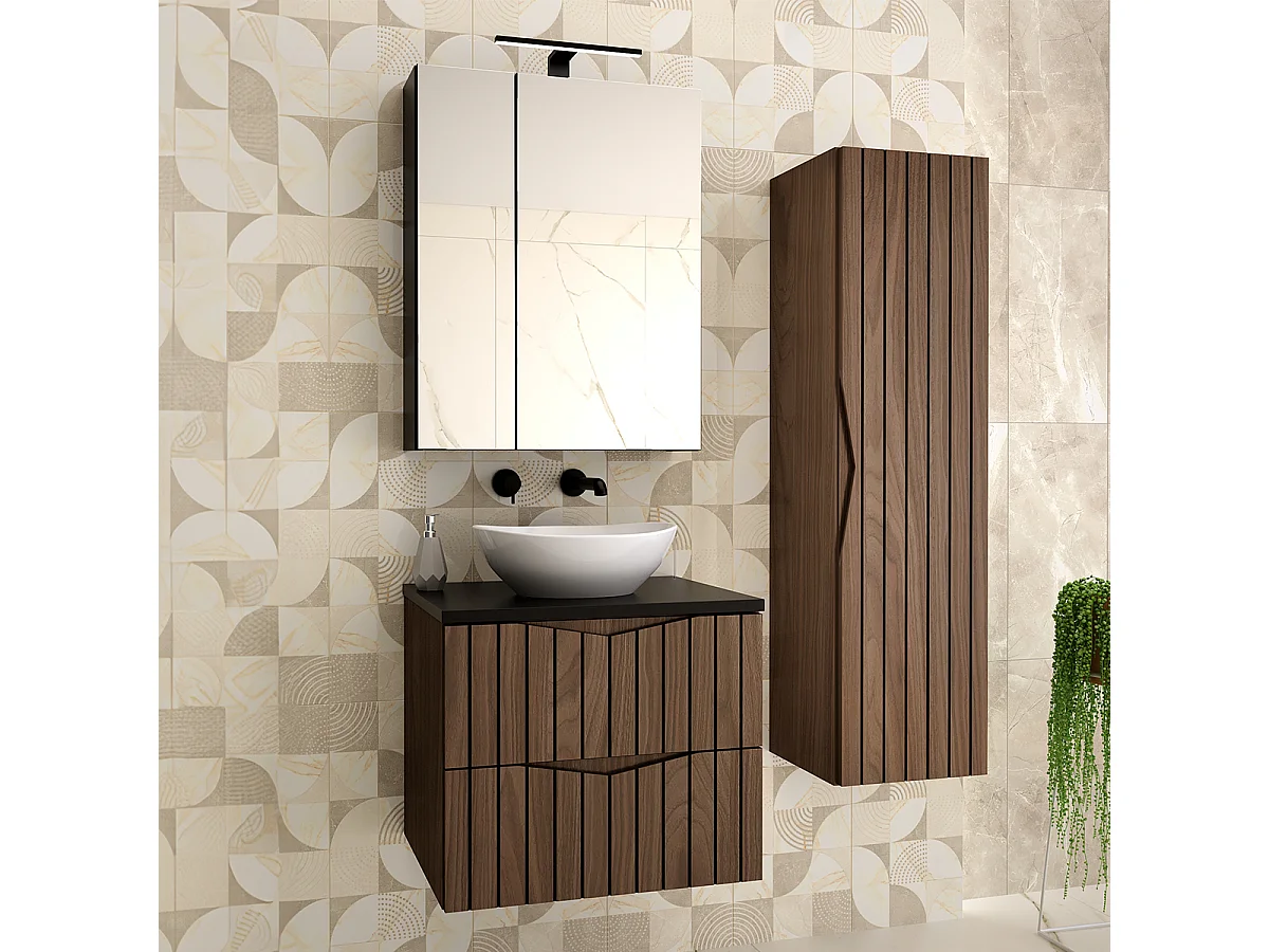 Ensemble meuble simple vasque 60cm et colonne Siena bois et noir