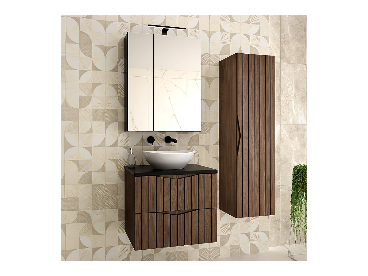 Set aus Einzelwaschtisch 60cm und Säule Siena aus Holz und Schwarz