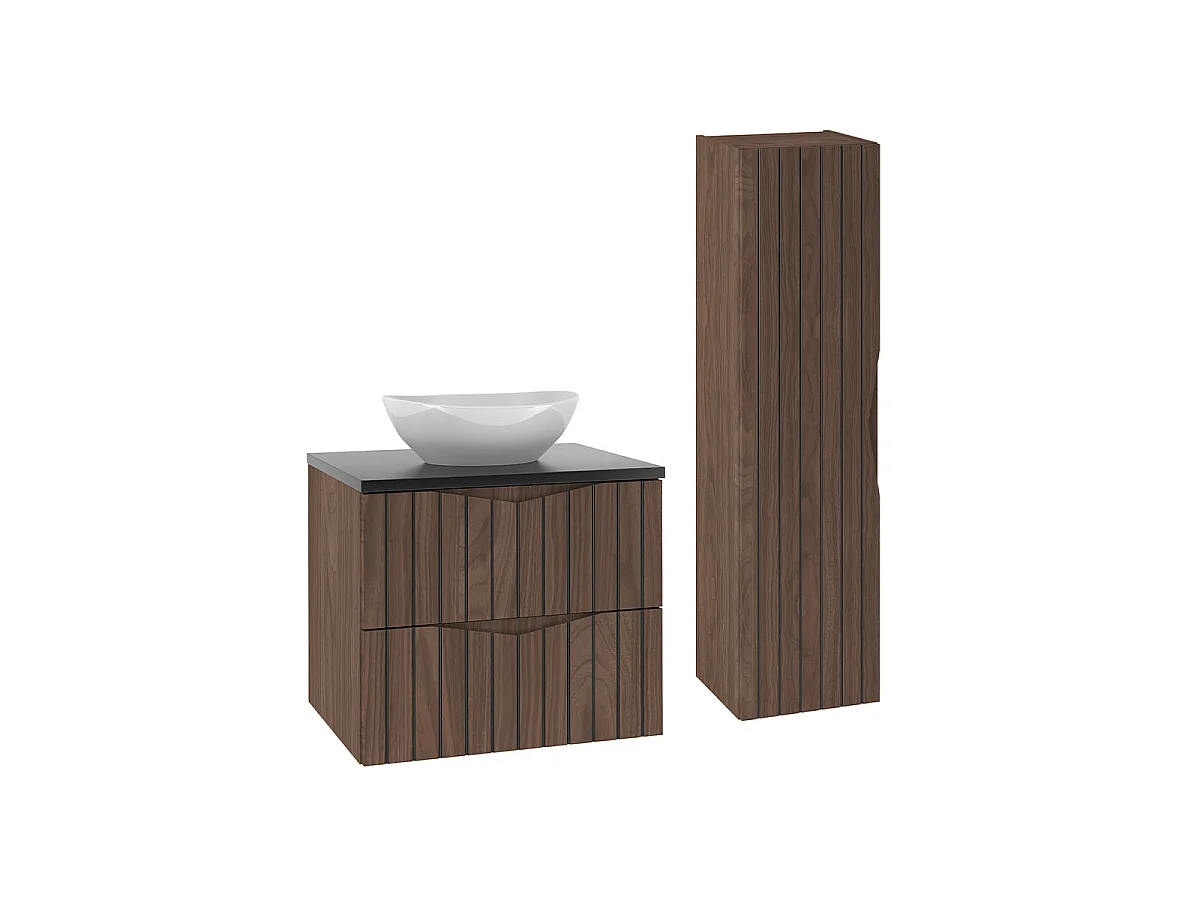 Ensemble meuble simple vasque 60cm et colonne Siena bois et noir