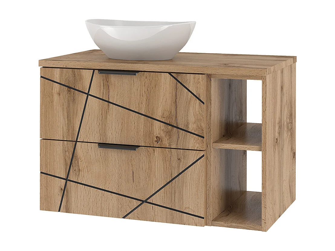 Ensemble meuble simple vasque 80cm 2 niches et colonne Teren Bois