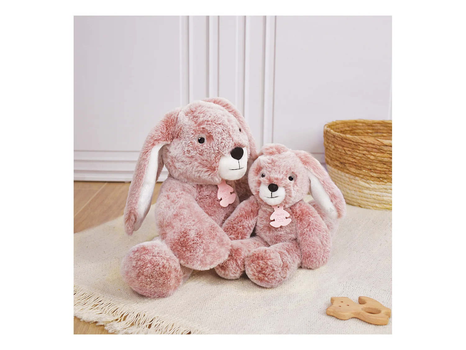 Peluche 25 cm en 100% polyester collection SWEETY MOUSSE lapin rose