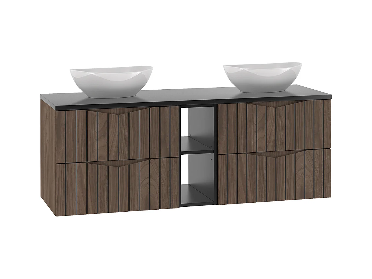 Meuble double vasque 140cm 2 niches Siena bois et noir