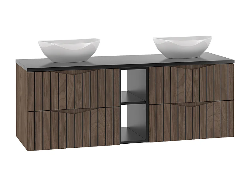 Dubbele wastafel 140cm 2 nissen Siena hout en zwart