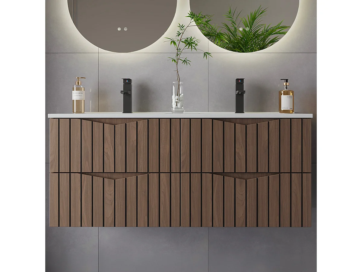 Dubbele wastafel 120cm Siena hout en zwart
