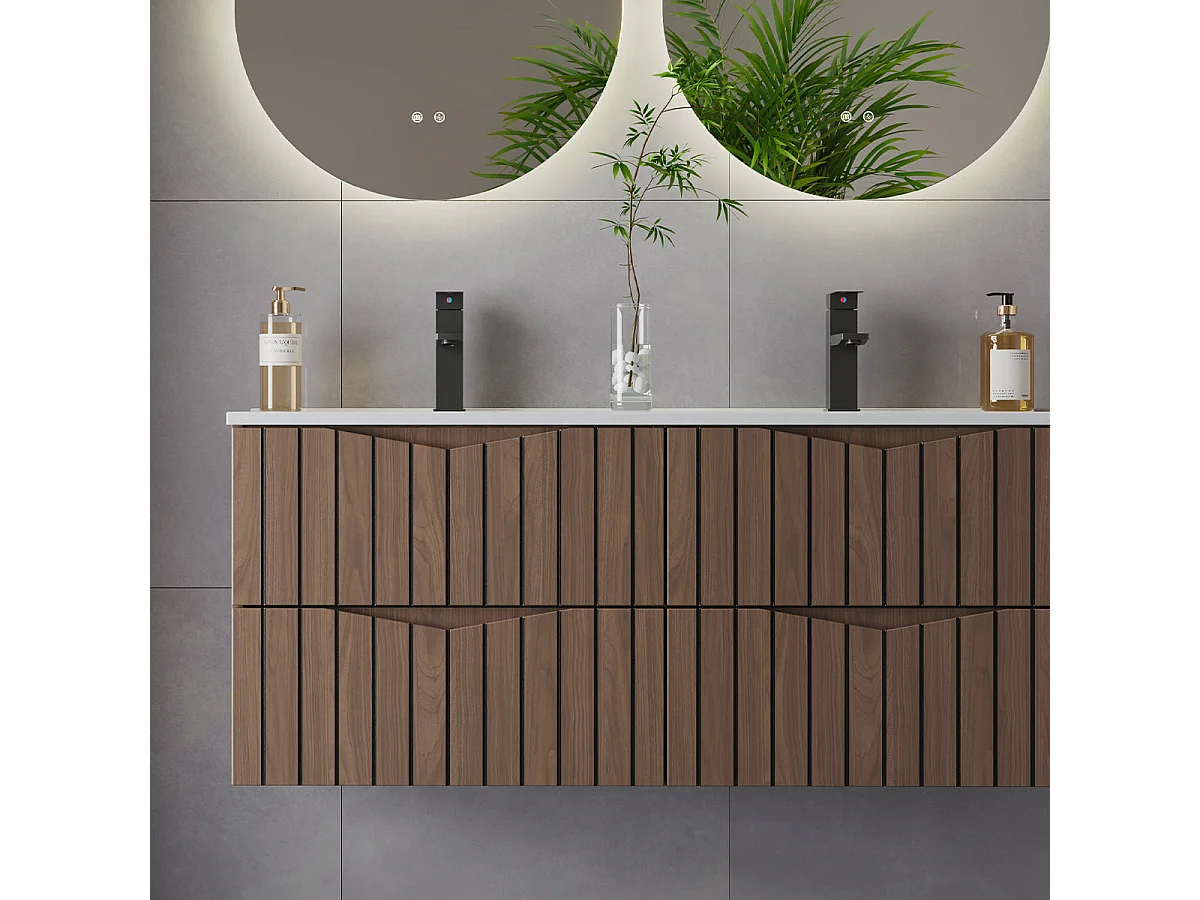 Dubbele wastafel 120cm Siena hout en zwart