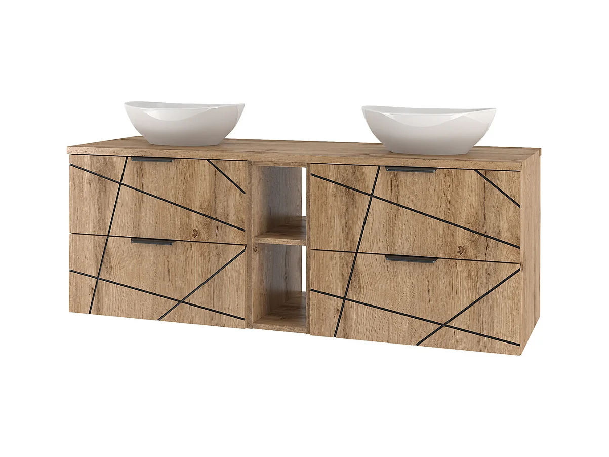 Dubbele wastafel 140cm 2 nissen Teren Wood