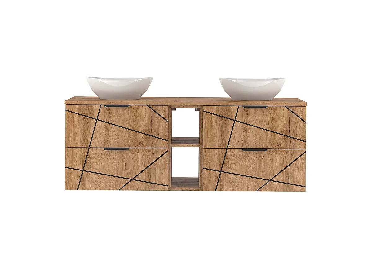 Meuble double vasque 140cm 2 niches Teren Bois