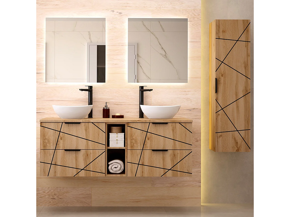Meuble double vasque 140cm 2 niches Teren Bois