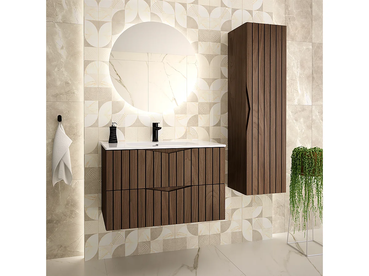 Meuble simple vasque encastrée 80cm Siena bois et noir