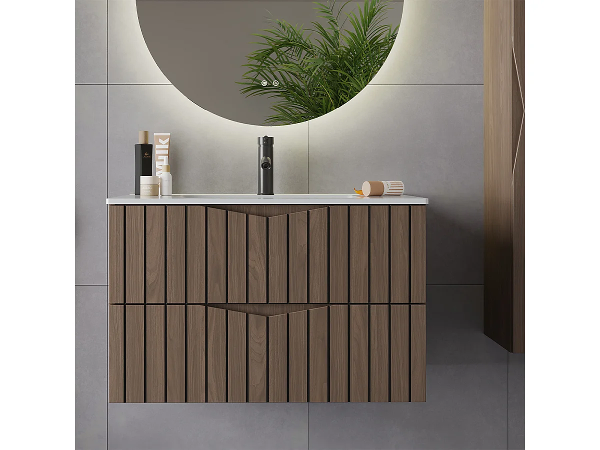Enkele wastafel 80cm Siena hout en zwart