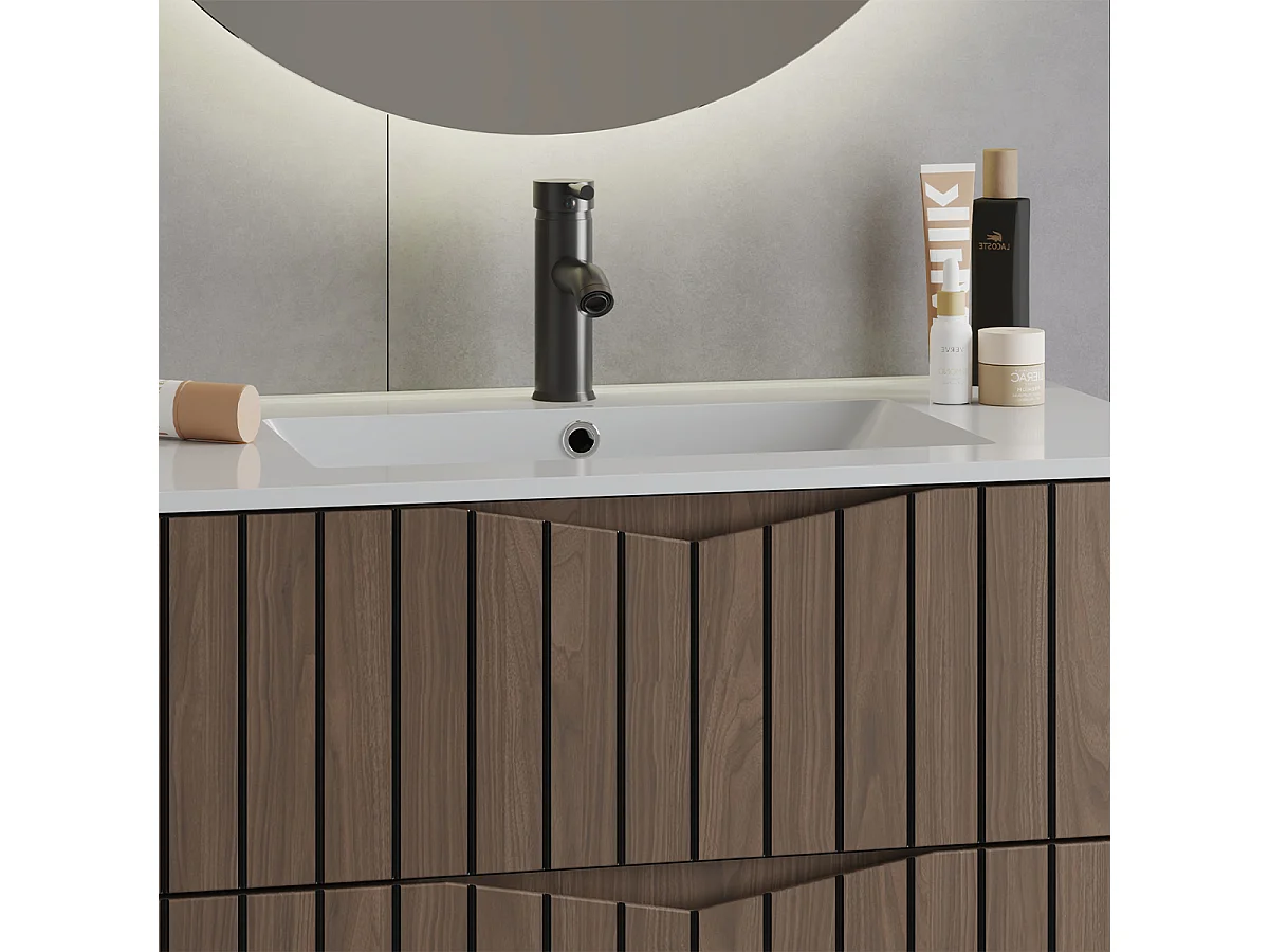 Enkele wastafel 80cm Siena hout en zwart