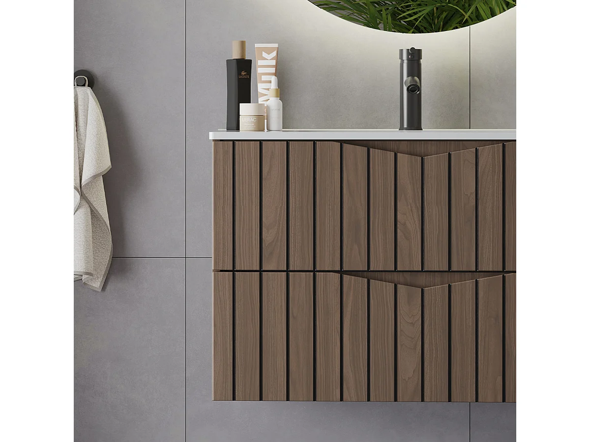 Enkele wastafel 80cm Siena hout en zwart