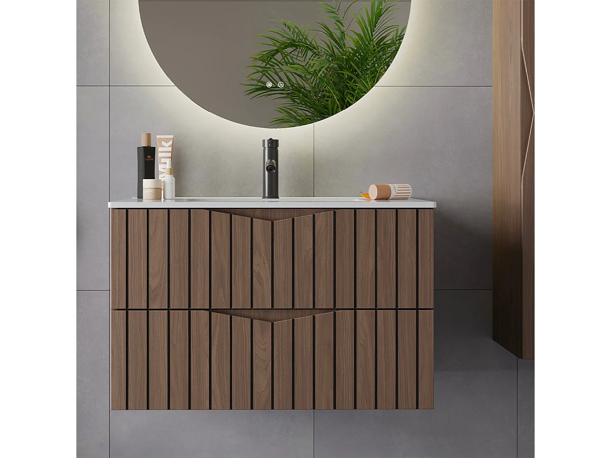 Enkele wastafel 80cm Siena hout en zwart