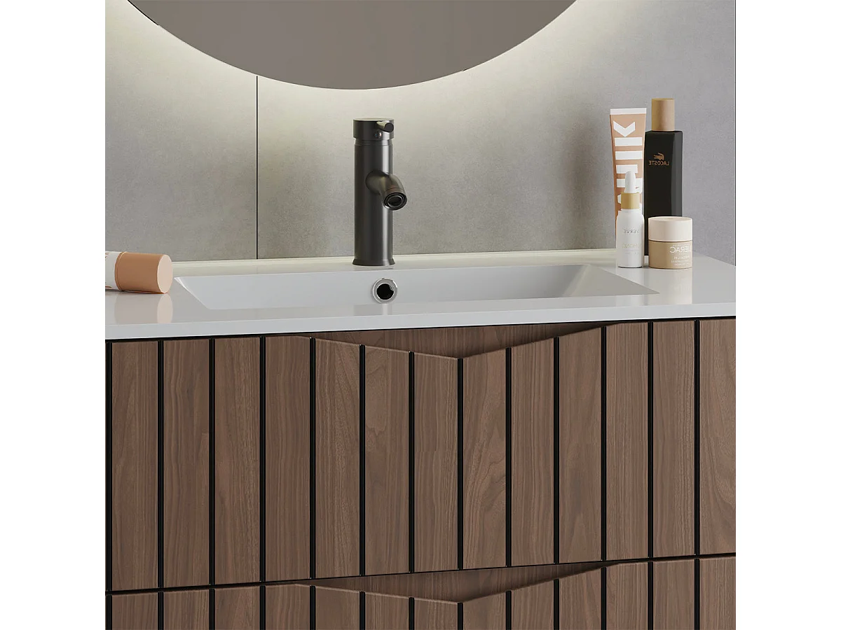 Enkele wastafel 80cm Siena hout en zwart