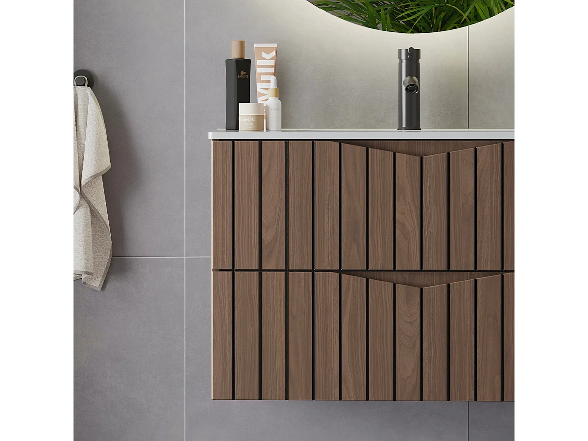 Enkele wastafel 80cm Siena hout en zwart