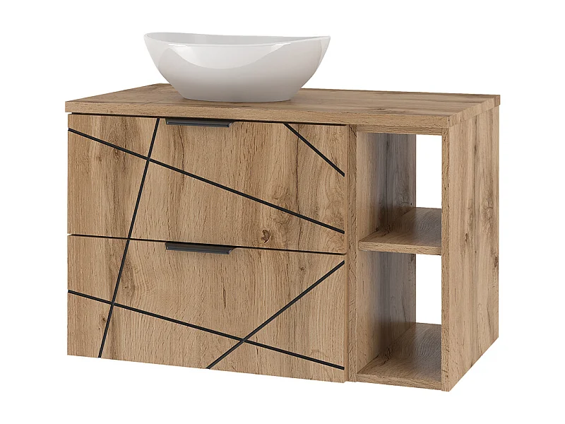 Enkele wastafel 80cm 2 nissen Teren Wood