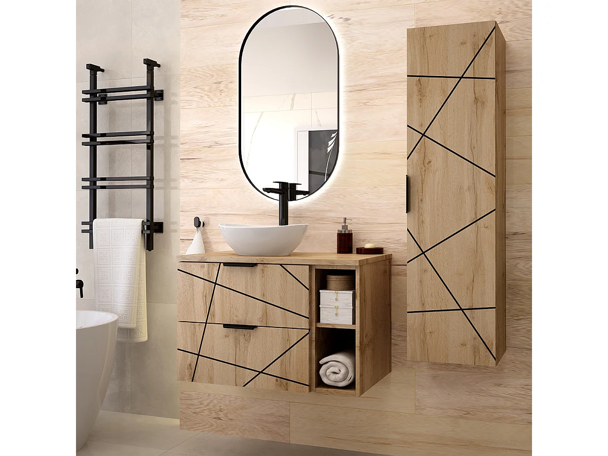 Meuble simple vasque 80cm 2 niches Teren Bois