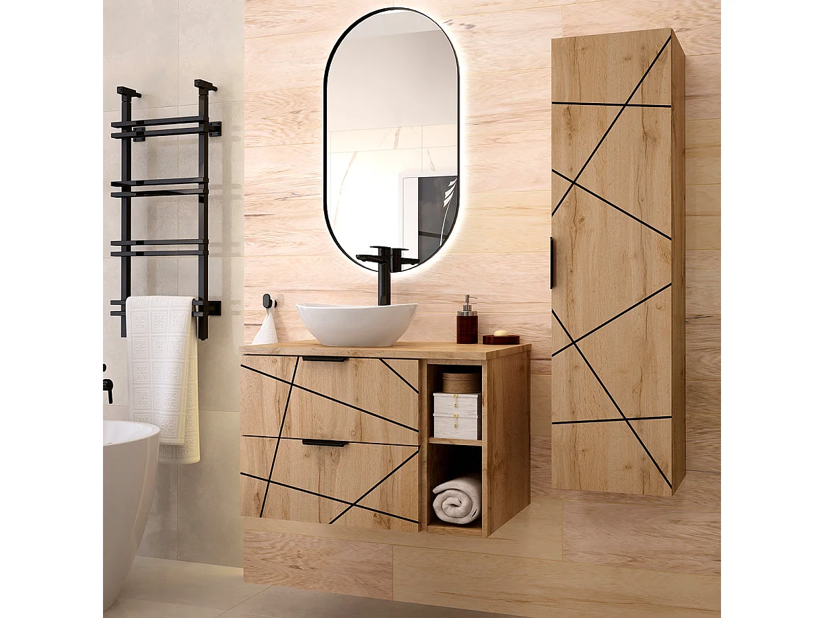 Meuble simple vasque 80cm 2 niches Teren Bois