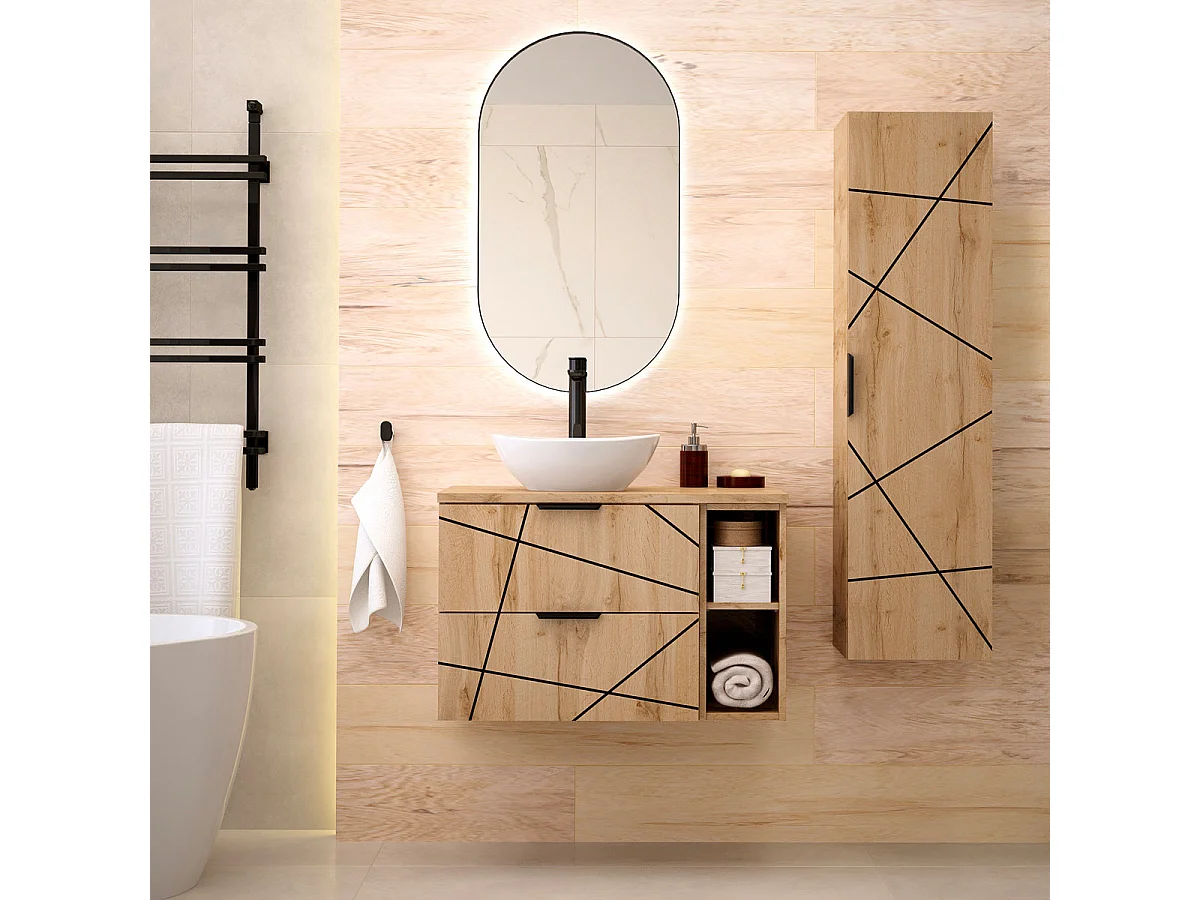 Meuble simple vasque 80cm 2 niches Teren Bois