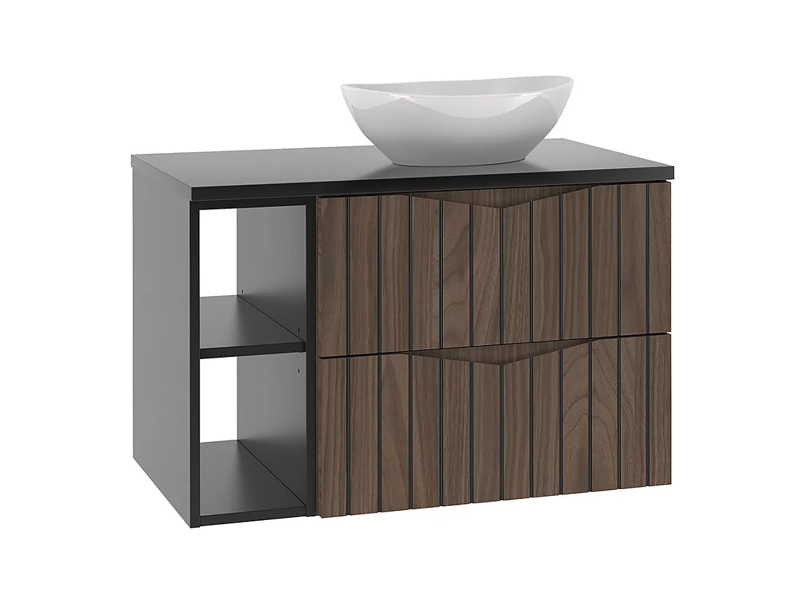 Meuble simple vasque 80cm 2 niches Siena bois et noir