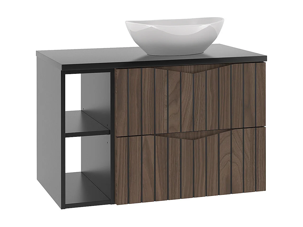 Mueble lavabo individual 80cm 2 compartimientos Siena madera y negro