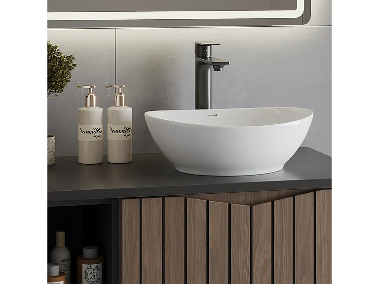 Mueble lavabo individual 80cm 2 compartimientos Siena madera y negro