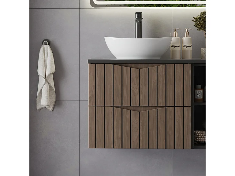 Mueble lavabo individual 80cm 2 compartimientos Siena madera y negro