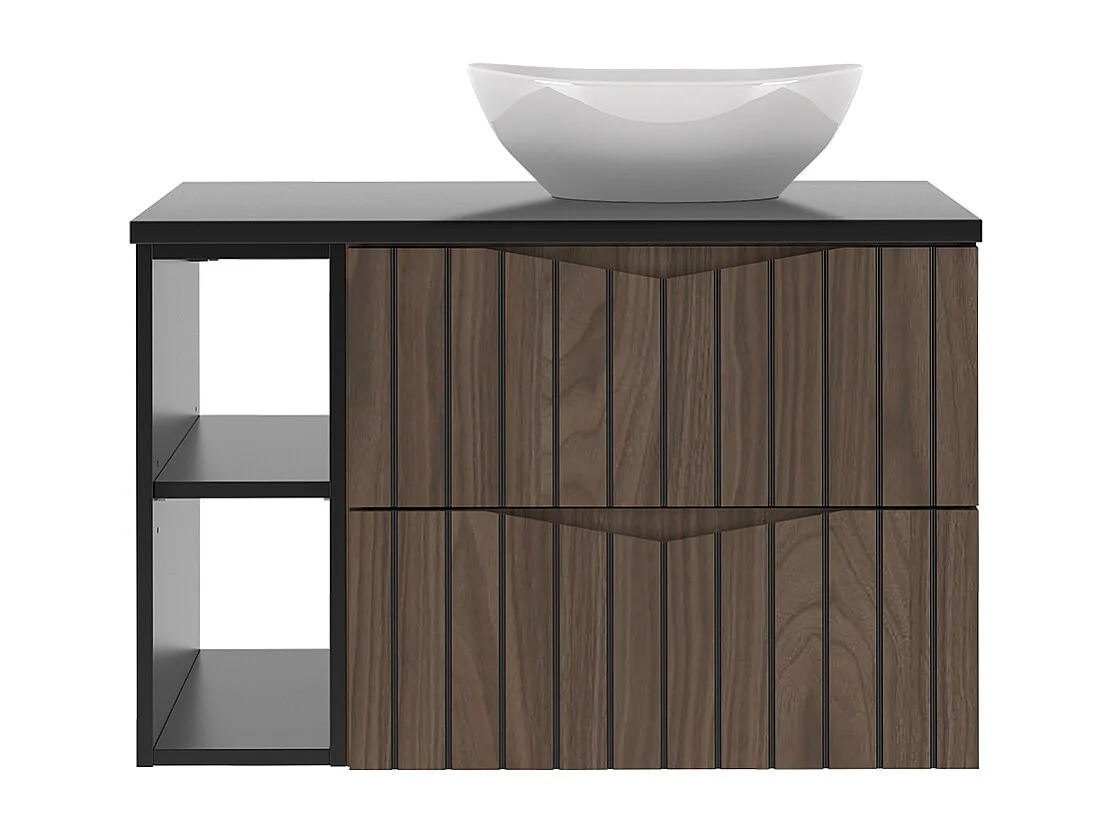 Enkele wastafel 80cm 2 nissen Siena hout en zwart